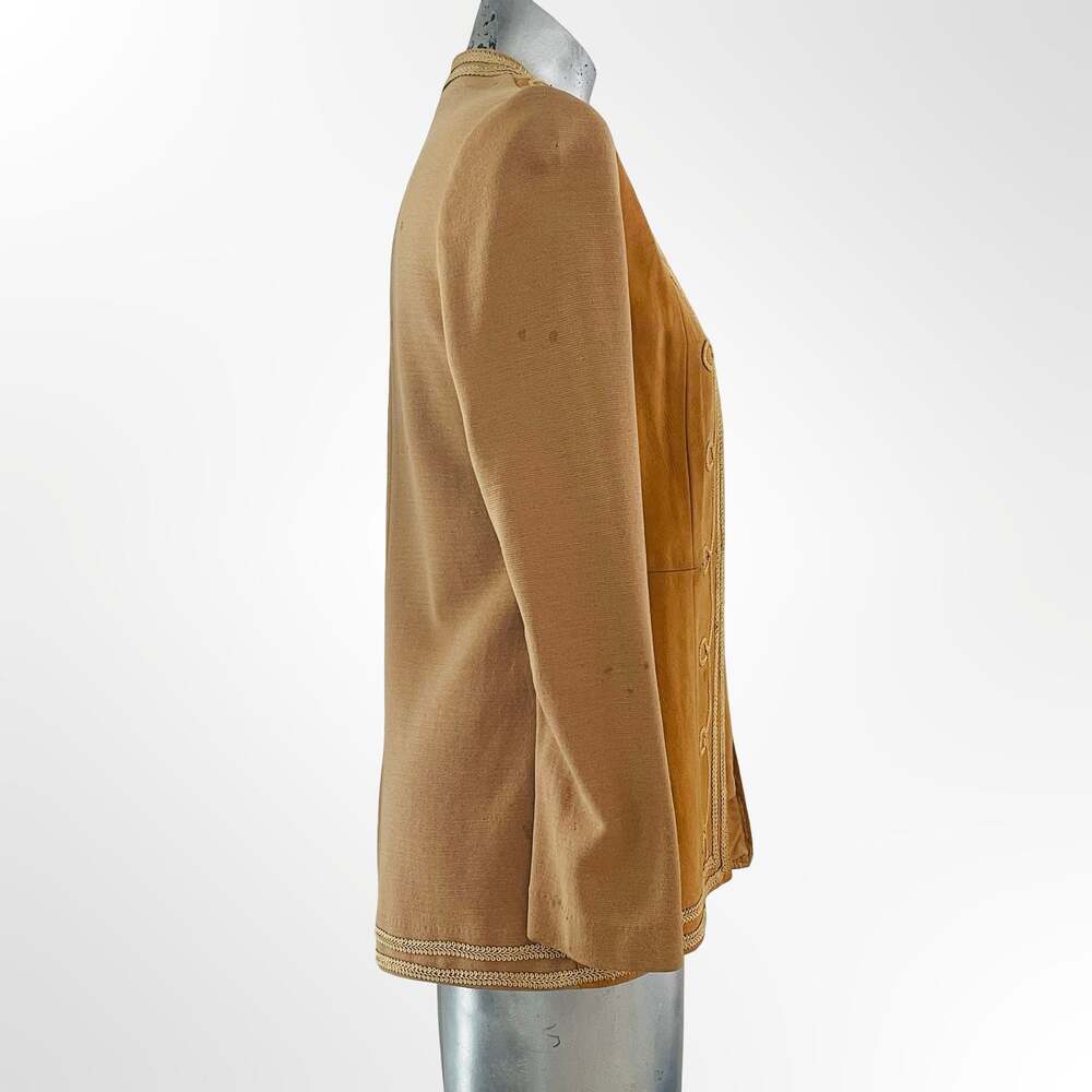 Vintage 70s Suede Leather Blazer with Soutache Embroidery & Contrast Sleeves - Picture 3 of 8